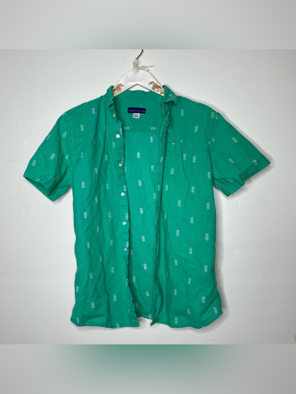 JUNIORS GREEN PINEAPPLE TROPICAL HAWAIIAN STYLE VACATION SHIRT SZ XL 18/20